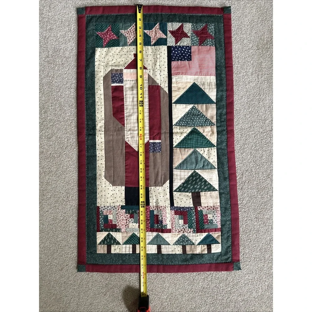Handmade Patriotic Santa Christmas Quilt Wall Hanging Americana Country Farmhous